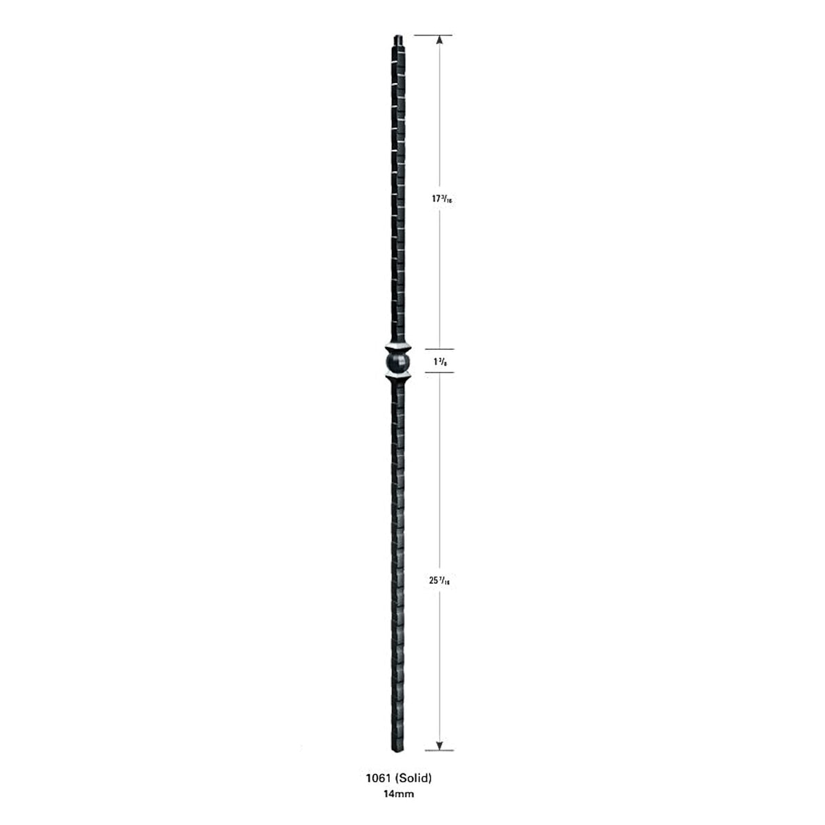 1061 Solid 14mm Hammered Single Ball Stair Baluster