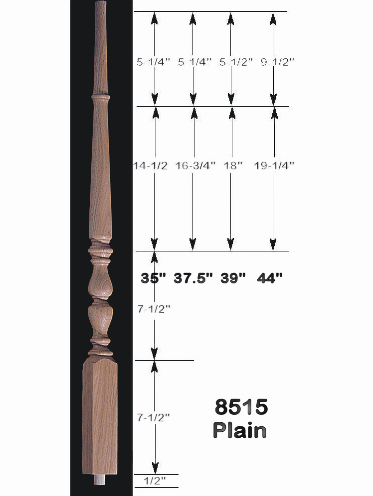 8515 44" Plain Jefferson Baluster Dimensional Information