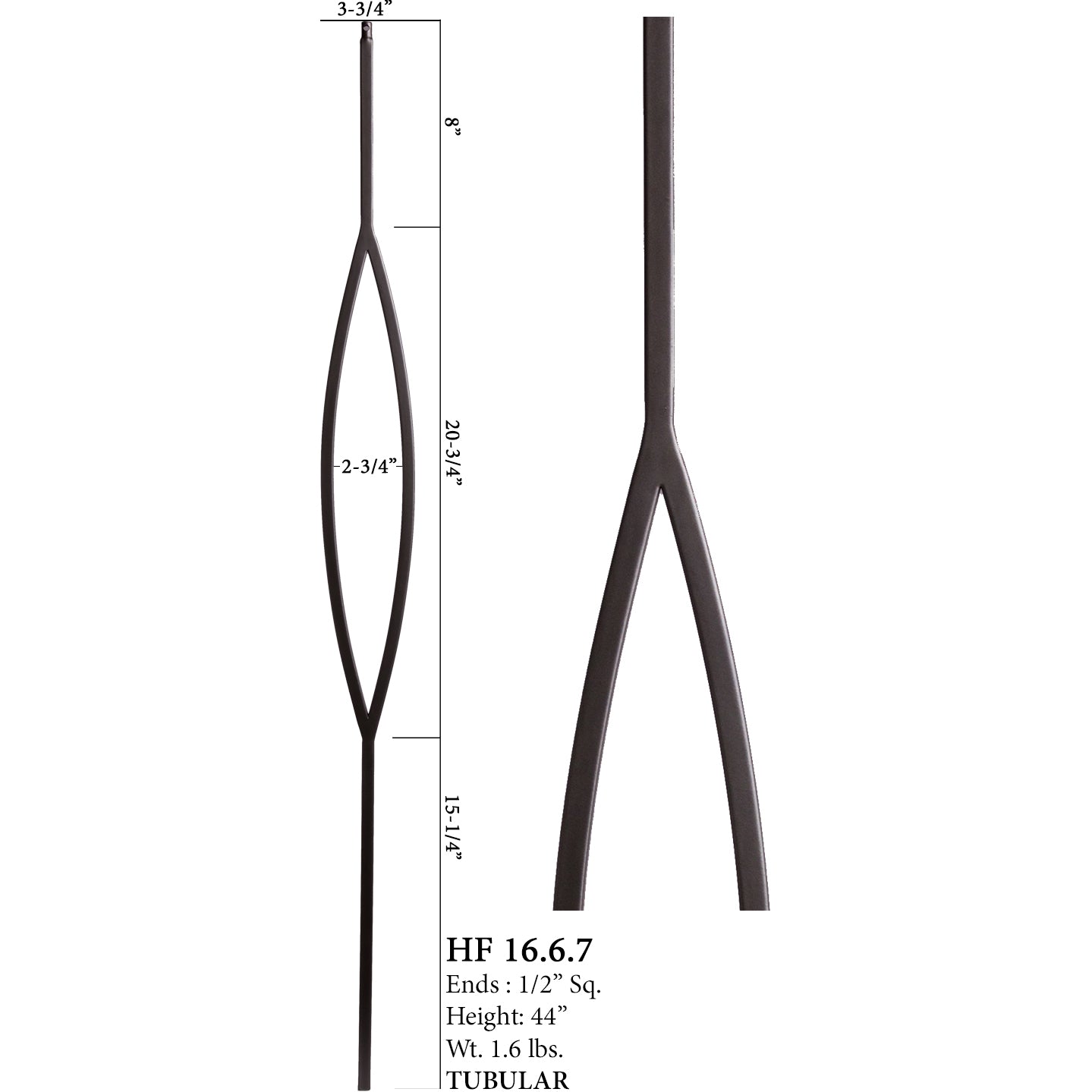 HF16.6.7 Oval Tubular Steel Baluster | Westfire Stair Parts