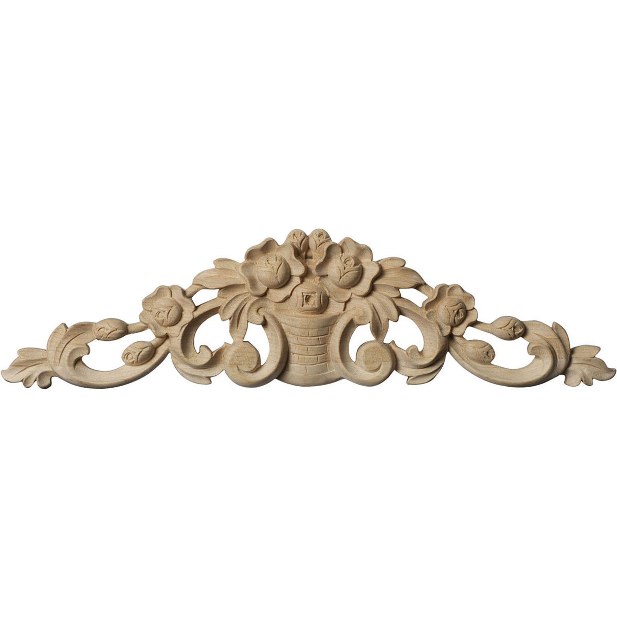 Bradford Flower Basket with Scrolls Onlay, Small (ONL12X03X01BR)