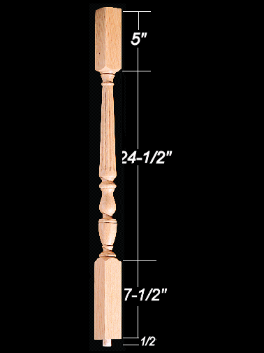 1805R 37.5" The 1800's Square Top Baluster Dimensional Information