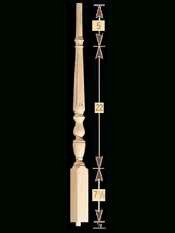 1815R 35" 1800's Reeded Pin Top Baluster Dimensional Information