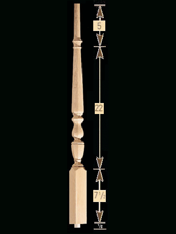 1815O 35" Octagonal Pin Top Baluster Dimensional Information