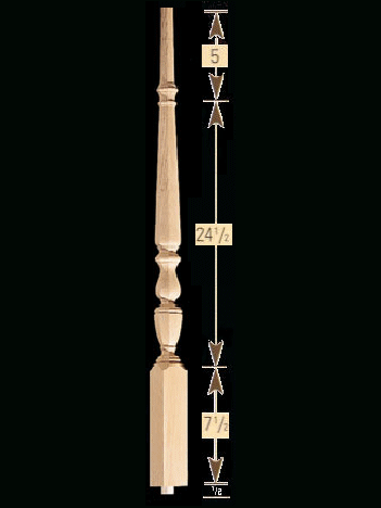 1815O 37.5" 1800's Octagonal Pin Top Baluster Dimensional Information