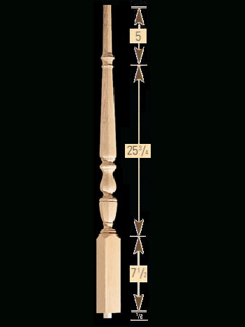 1815O 39" 1800's Octagonal Pin Top Baluster Dimensional Information