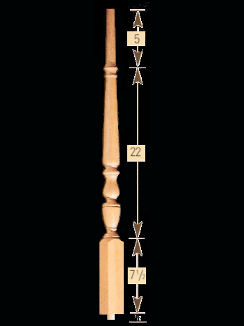 1815 35" The 1800's Plain Pin Top Baluster Dimensional Information