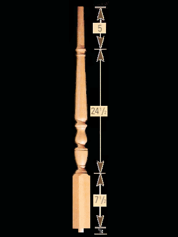 1815 37.5" The 1800's Plain Pin Top Baluster Dimensional Information