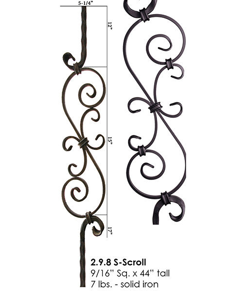 HF2.9.8 Tuscan Feathered S-Scroll Iron Baluster