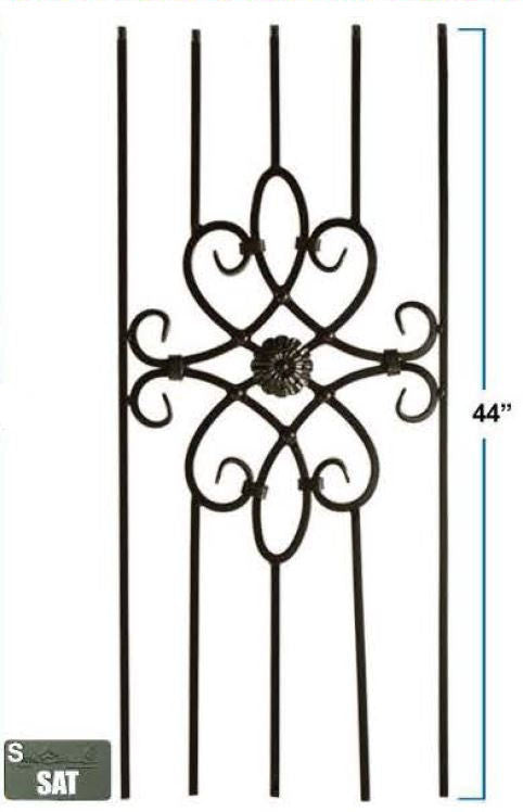 2492 Five-Legged Decorative Panel, 12mm Solid Wrought Iron, Satin Black Only