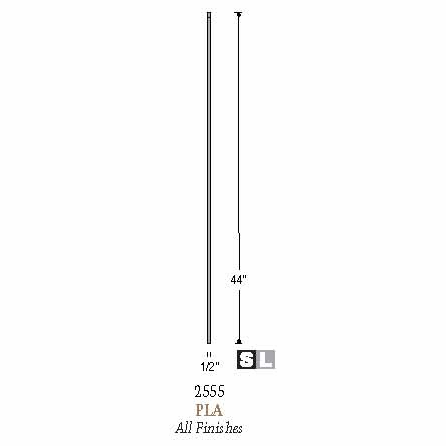 2555 1/2" x 44" Plain Stair Baluster Dimensional Information