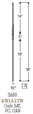 2650 Single Twist Knee Wall Baluster - Dimensional Information