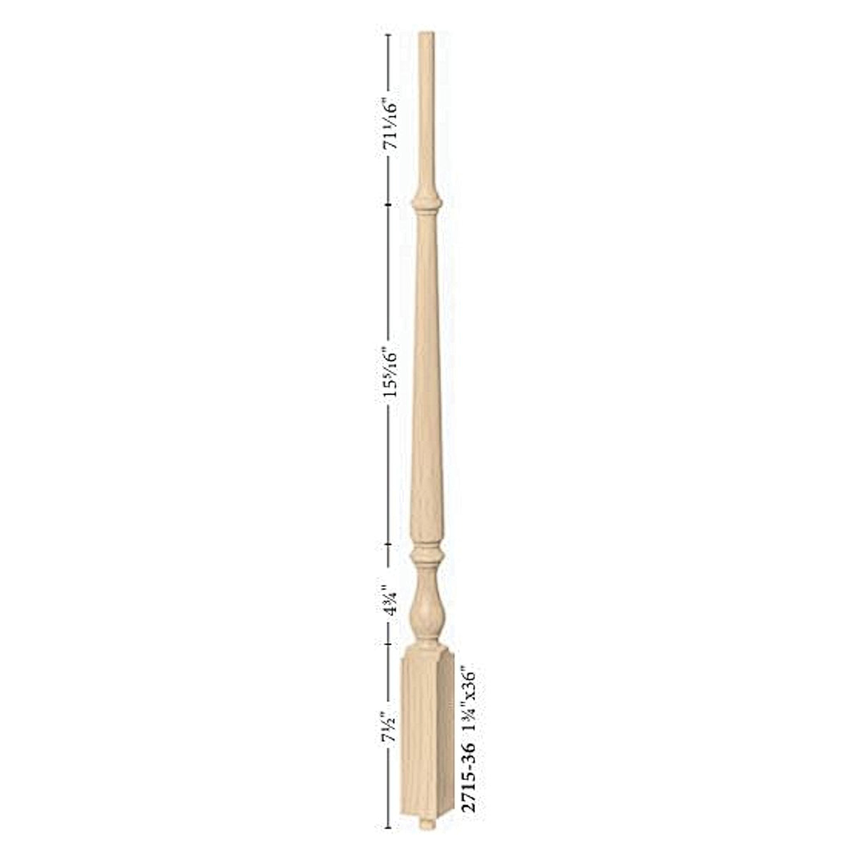 2715 Ohio Baluster, 1-3/4" x 36" Dimensional Information