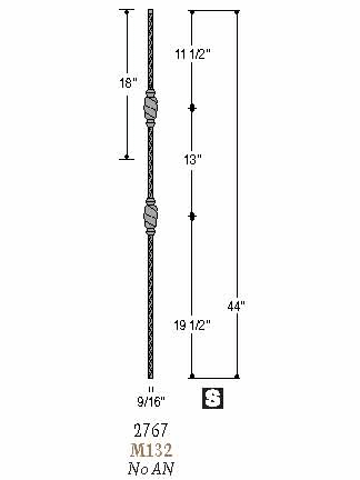 2767 Mediterranean Double Beehive Hammered Iron Stair Baluster Dimensional Information