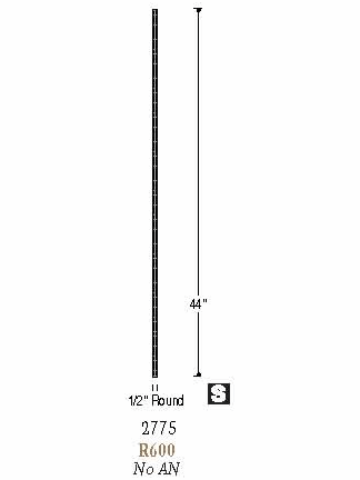 2775 Victorian Plain Round Forged Wrought Iron Baluster, 1/2-inch, 12mm Dimensional Information