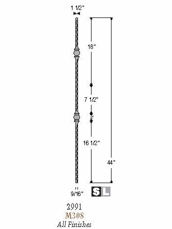 2991-LT Lite Mediterranean Double Forged Ball Tubular Steel Baluster Dimensional Information
