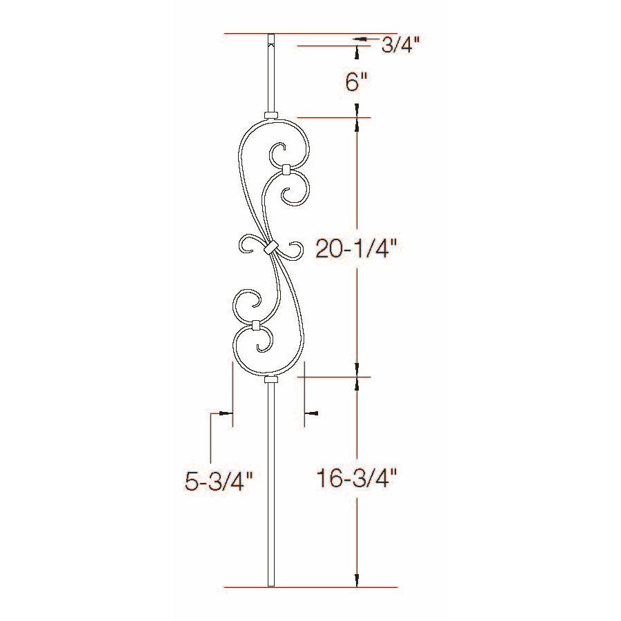2G56 16mm S-Scroll, Tubular Steel Dimensional Information