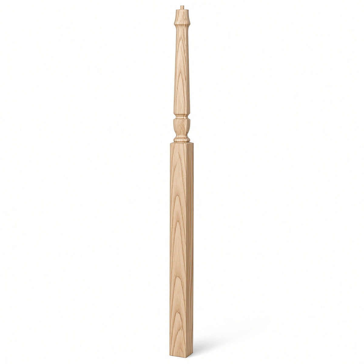 3018 3-1/2" x 72" Bunker Hill Pin Top Gooseneck Landing Newel Post, Ash