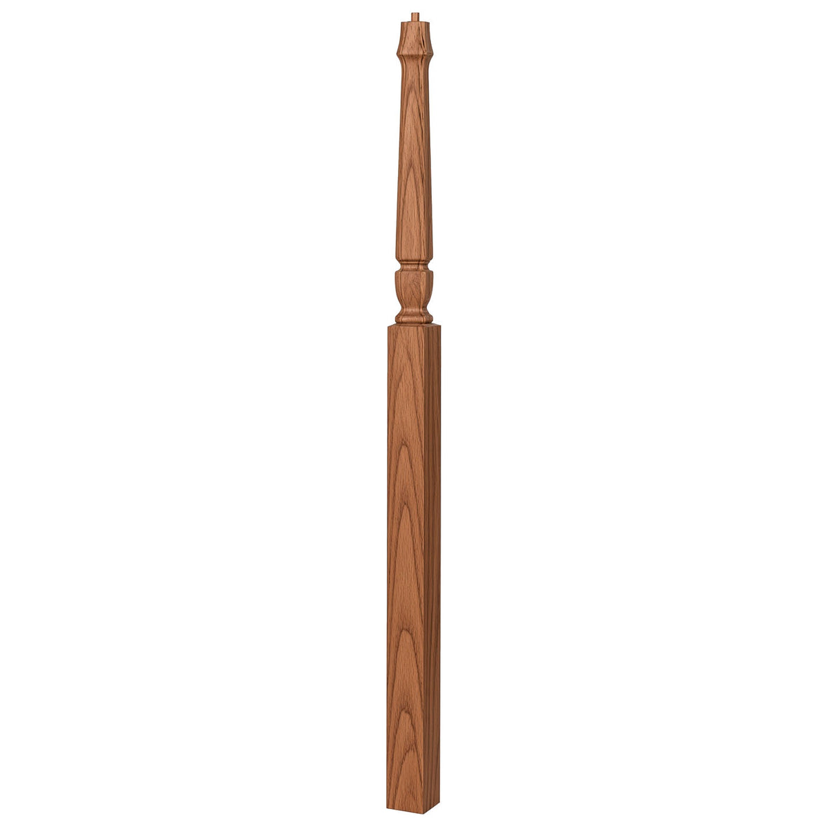 3018 3-1/2" x 72" Bunker Hill Pin Top Gooseneck Landing Newel Post, Red Oak