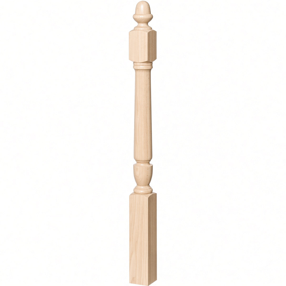 3030 3-1/2" x 48" Plain Acorn Top Bunker Hill Starting Newel Post, Soft Maple