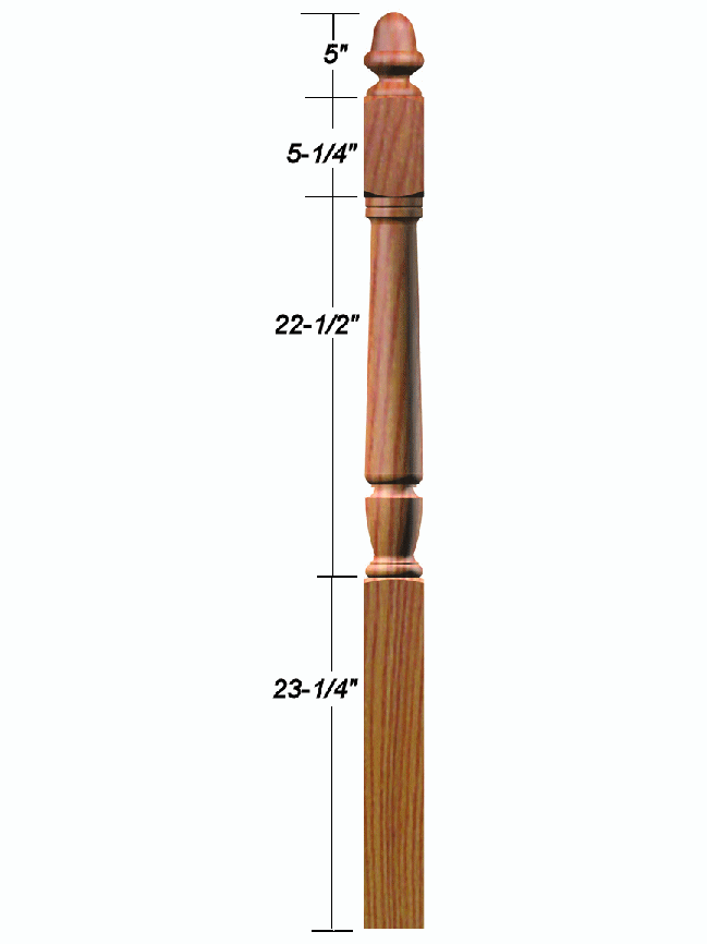 3042 Acorn Top Starting Newel Post dimensional information