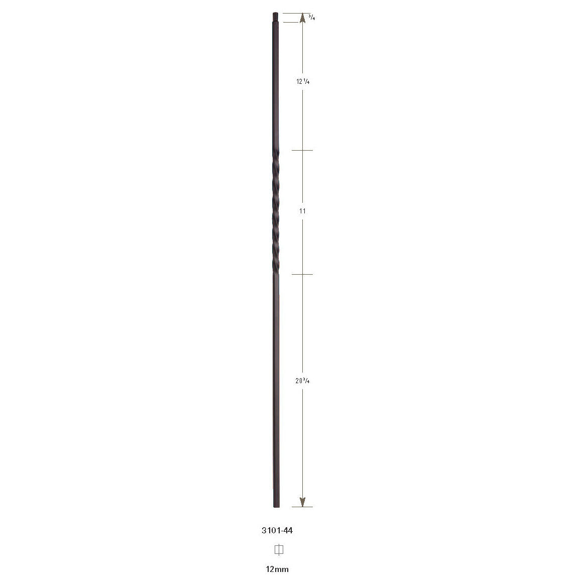 3101 1/2" x 44" Single Twist Hollow Stair Baluster