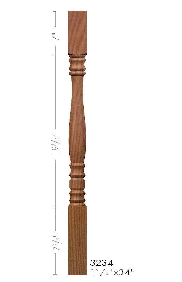 3234 34" Square Top Hampton Elegant Rise Baluster Dimensional Information