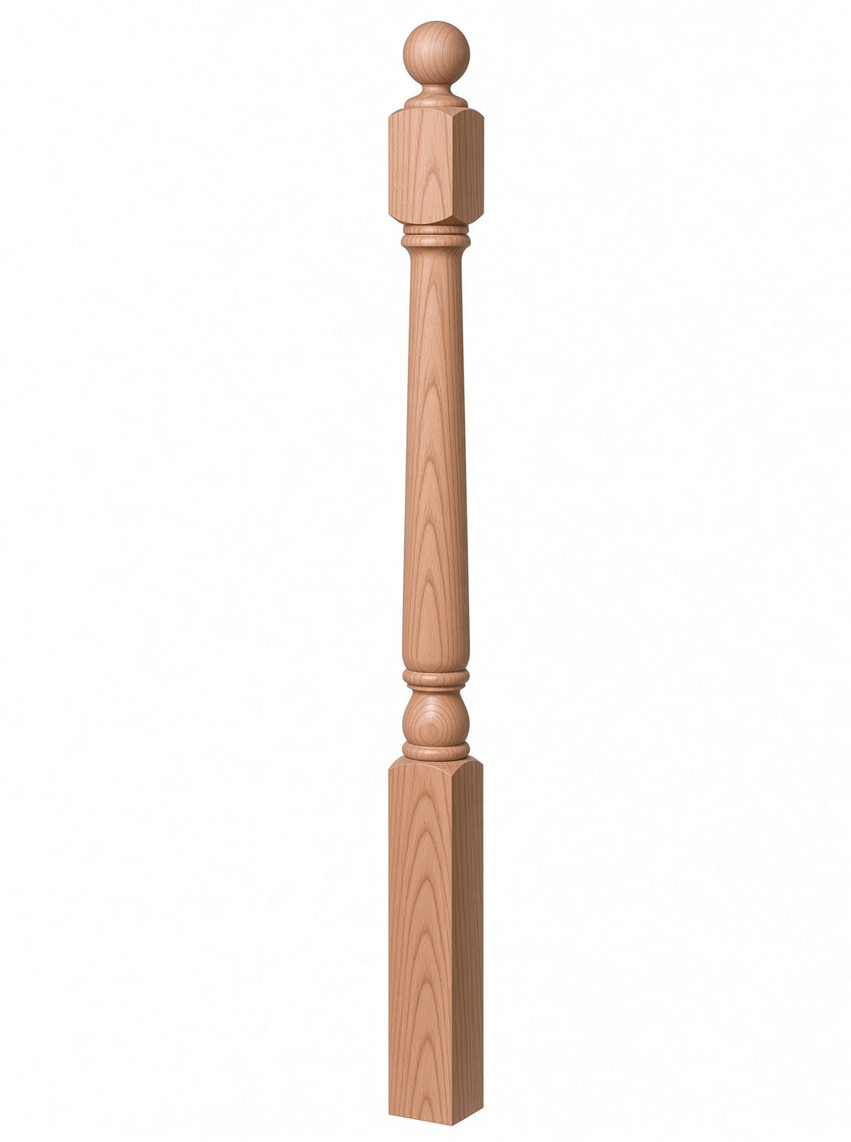 4040A 3" x 48" Ball Top Colonial Starting Newel Post, with Mushroom Top Option, American Cherry