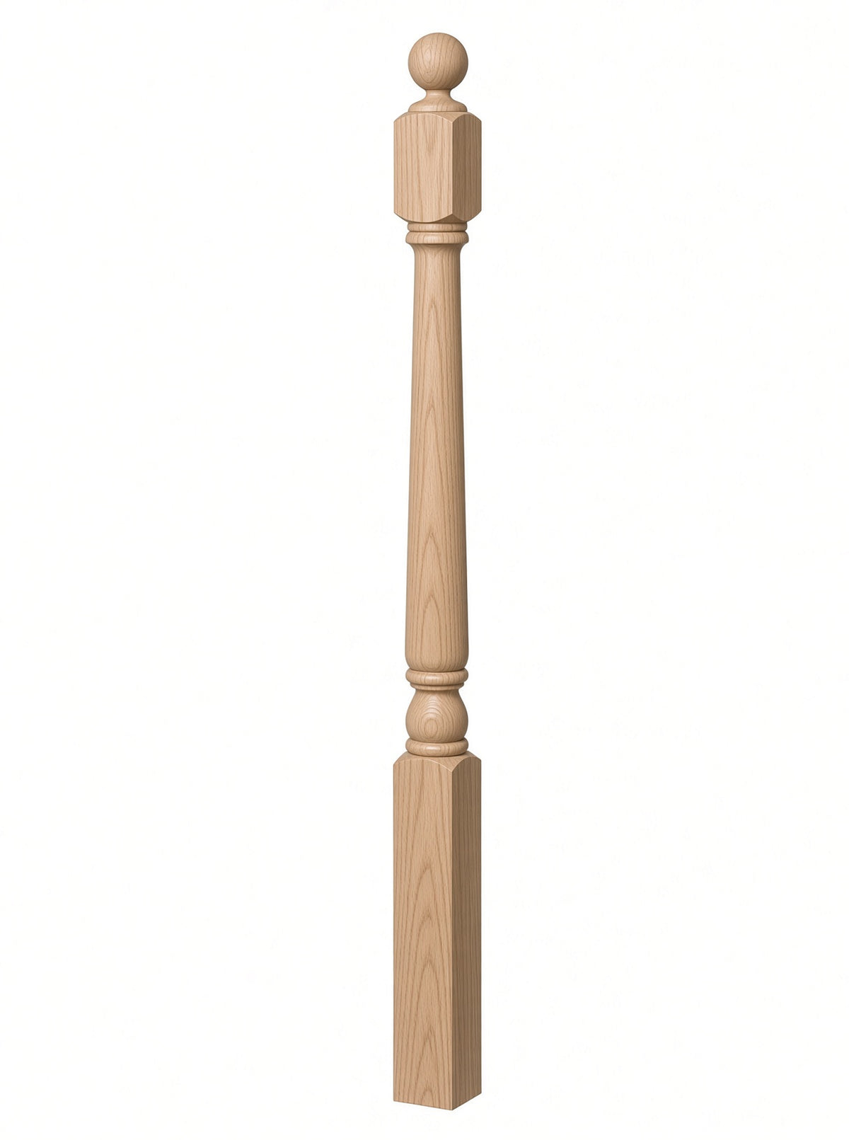4040A 3" x 48" Ball Top Colonial Starting Newel Post, with Mushroom Top Option, Beech