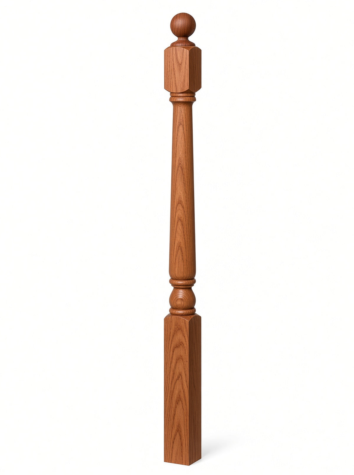 4040A 3" x 48" Ball Top Colonial Starting Newel Post, with Mushroom Top Option, Brazilian Cherry