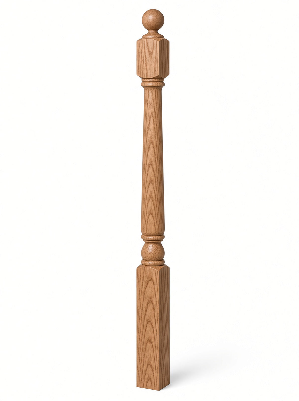 4040A 3" x 48" Ball Top Colonial Starting Newel Post, with Mushroom Top Option, Red Oak