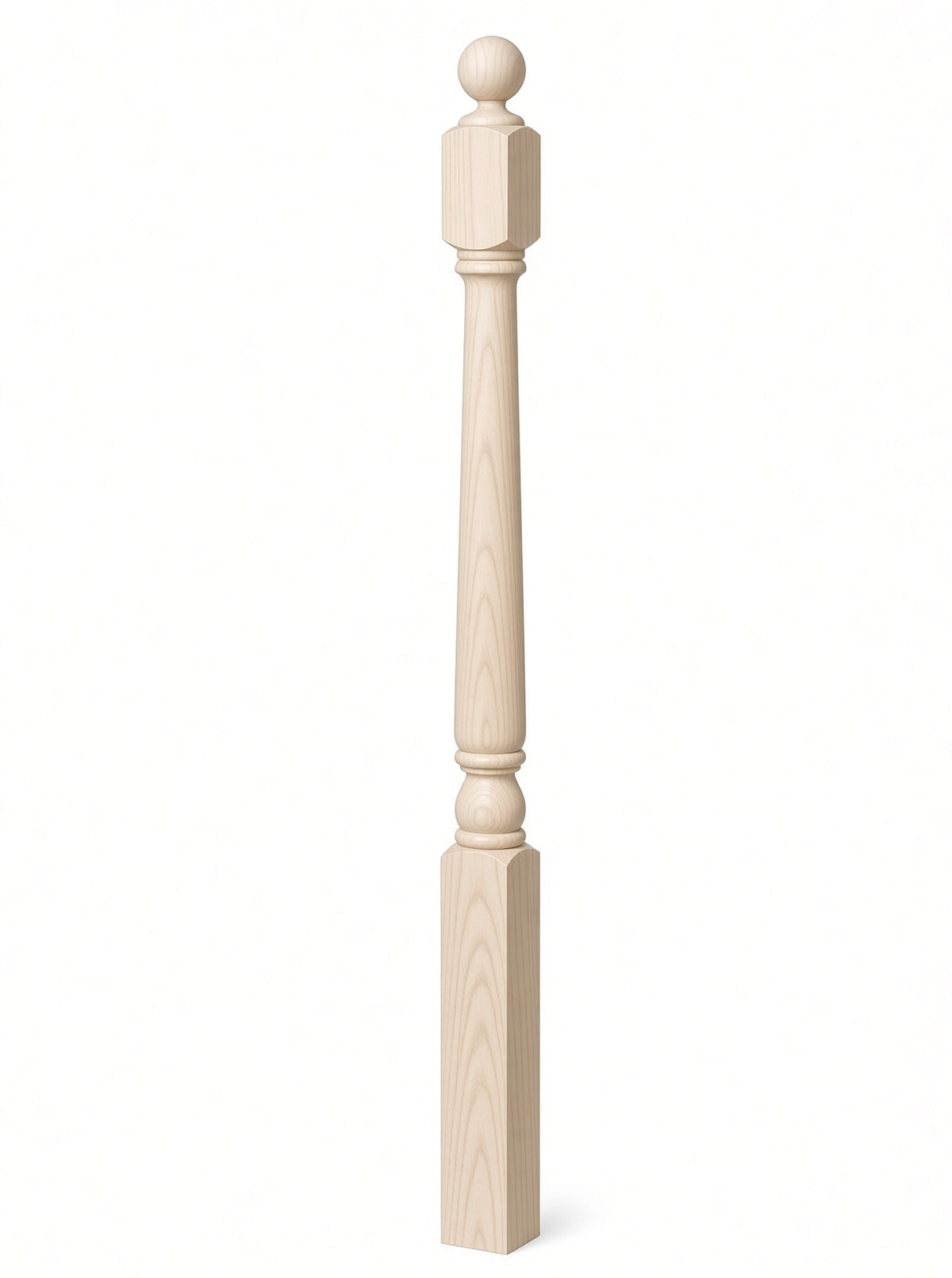 4040A 3" x 48" Ball Top Colonial Starting Newel Post, with Mushroom Top Option, Soft Maple