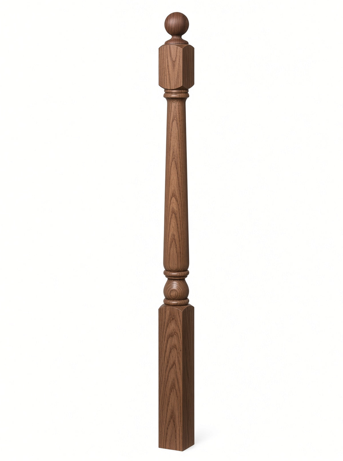 4040A 3" x 48" Ball Top Colonial Starting Newel Post, with Mushroom Top Option, Walnut