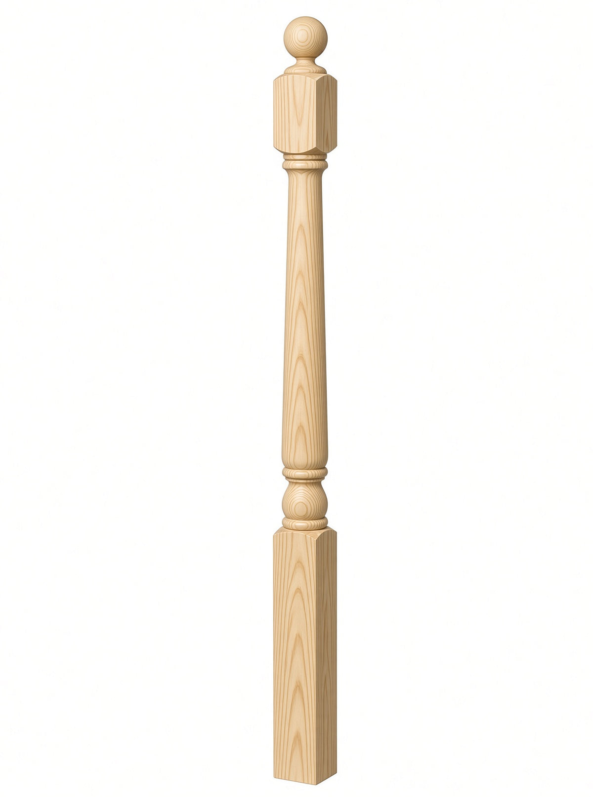 4040A 3" x 48" Ball Top Colonial Starting Newel Post, with Mushroom Top Option, Yellow Pine