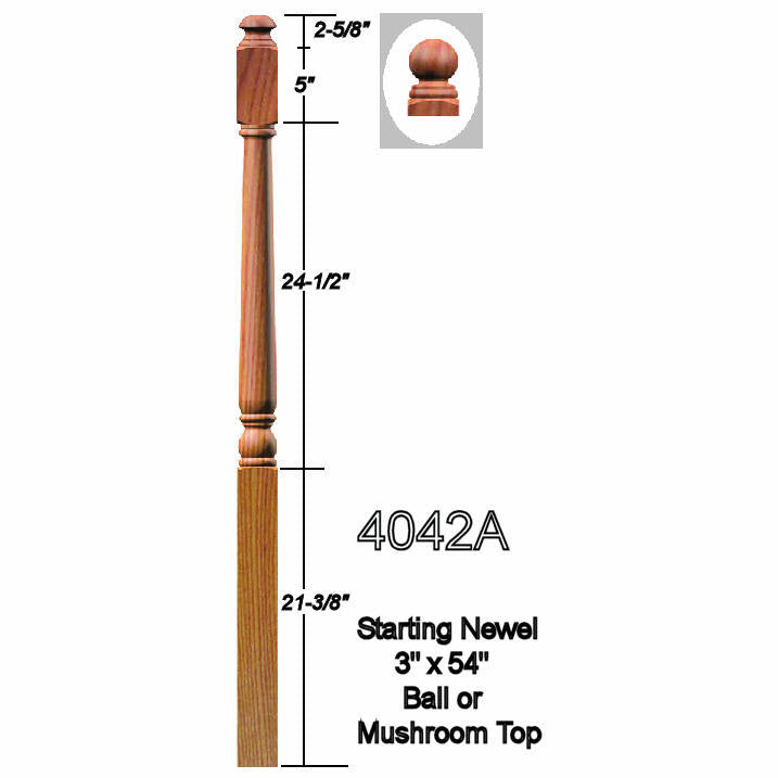 4042A Colonial Starting Newel Post Dimensional Information