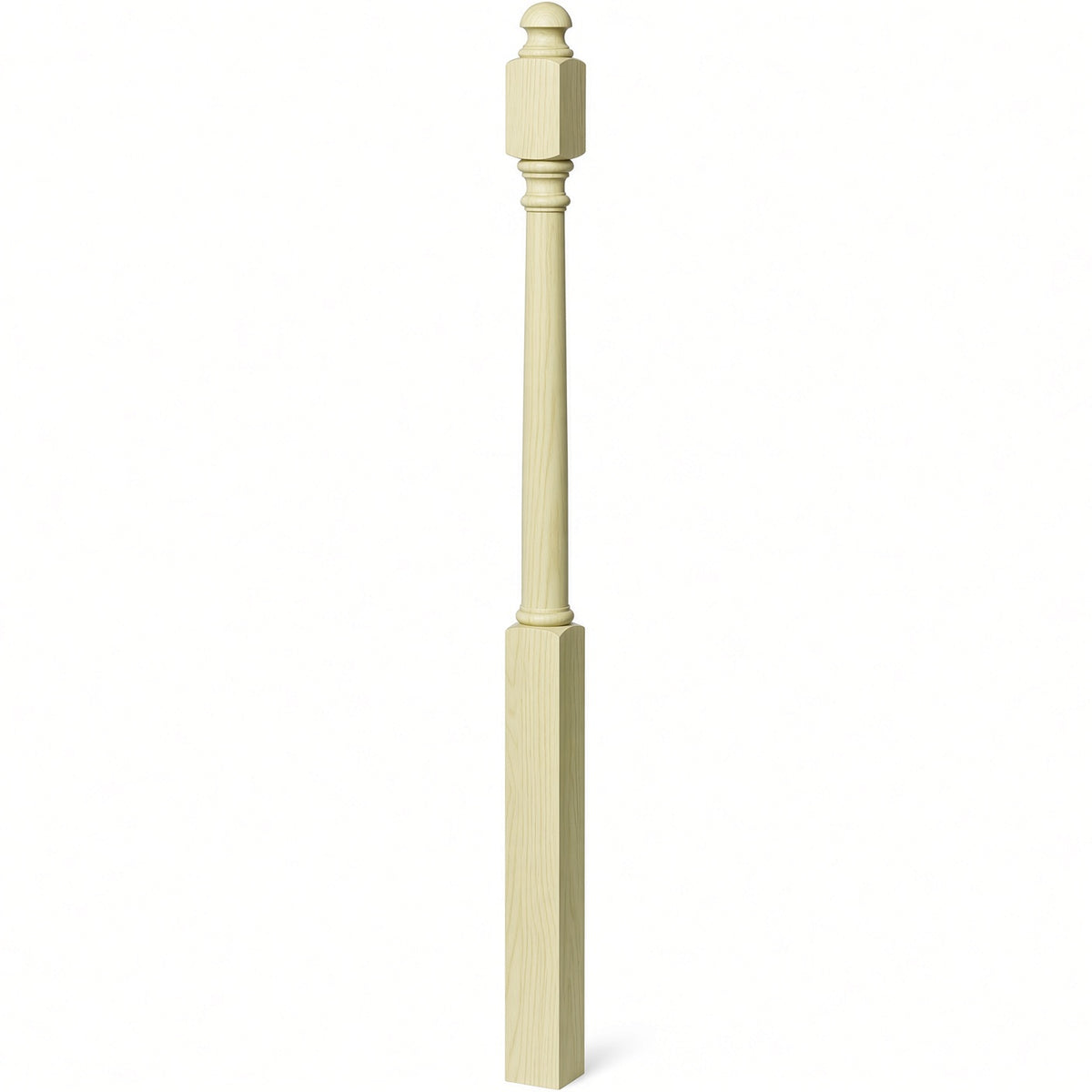 4042B 3" x 54" Sarting Mushroom Top or Ball Top Colonial Newel Post, Poplar