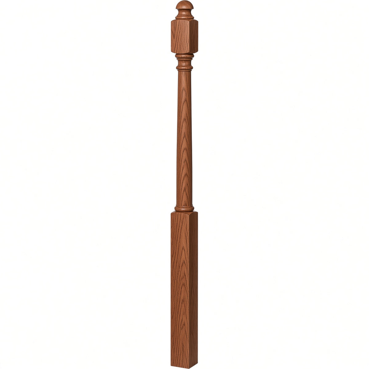 4042B 3" x 54" Sarting Mushroom Top or Ball Top Colonial Newel Post, Red Oak