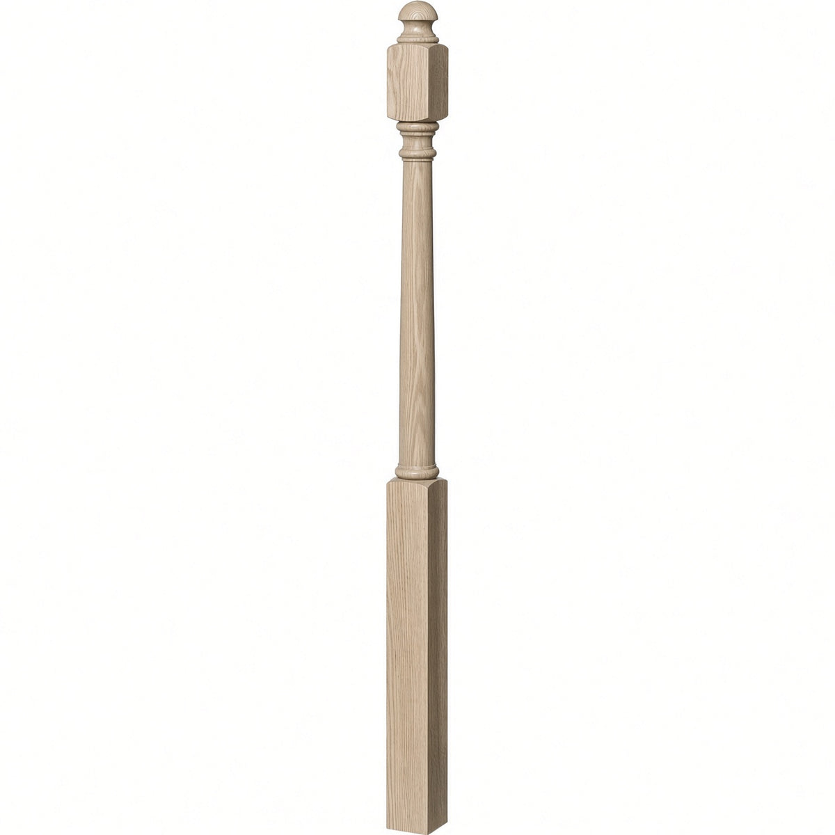4042B 3" x 54" Sarting Mushroom Top or Ball Top Colonial Newel Post, White Oak