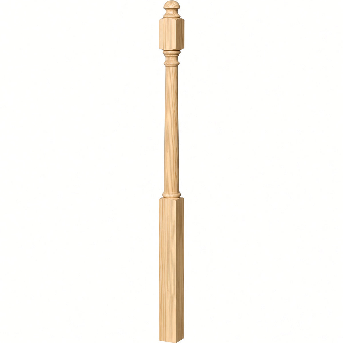 4042B 3" x 54" Sarting Mushroom Top or Ball Top Colonial Newel Post, Yellow Pine