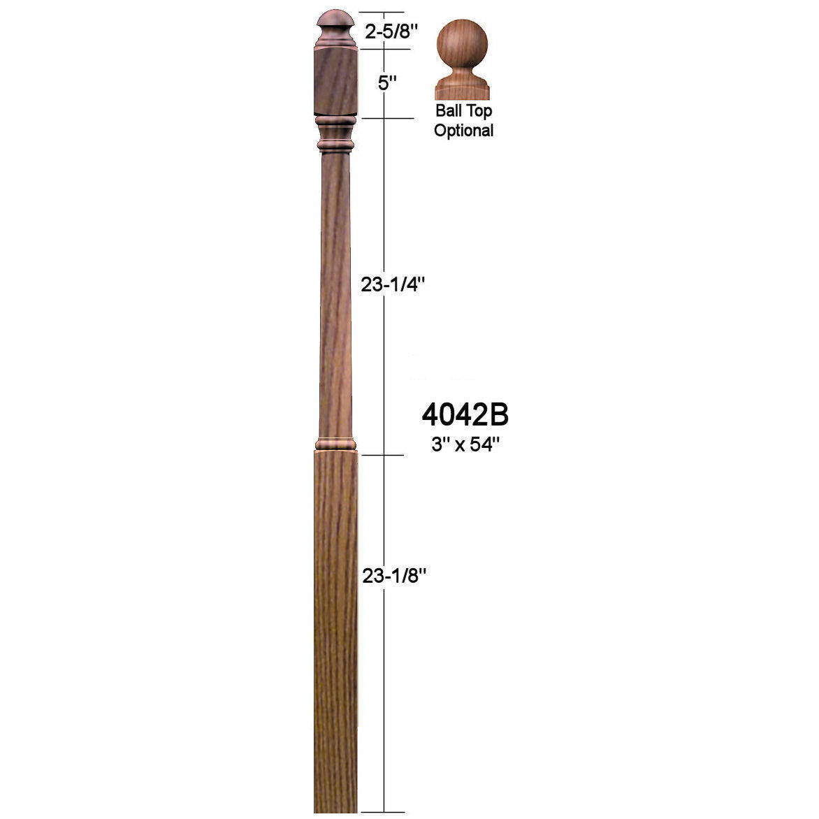 4042B Colonial Starting Newel Post Dimensional Information