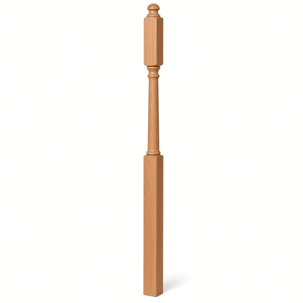 4045B 3" x 60" Mushroom Top or Ball Top Colonial Second Floor / Landing Newel Post with 10" Face, American Cherry