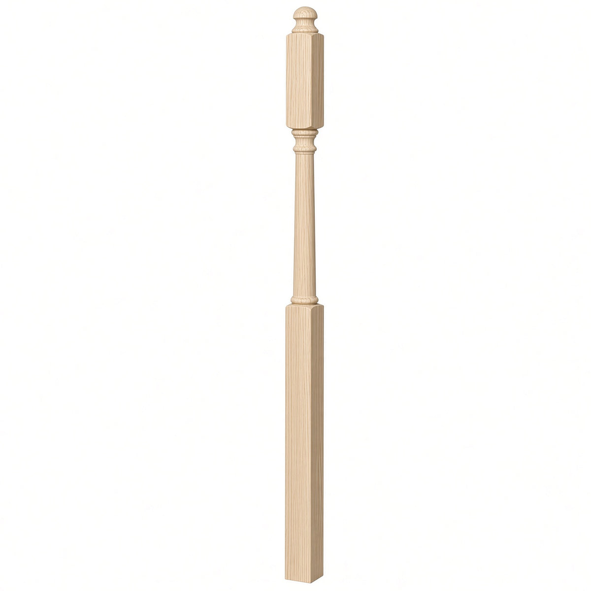 4045B 3" x 60" Mushroom Top or Ball Top Colonial Second Floor / Landing Newel Post with 10" Face, Ash