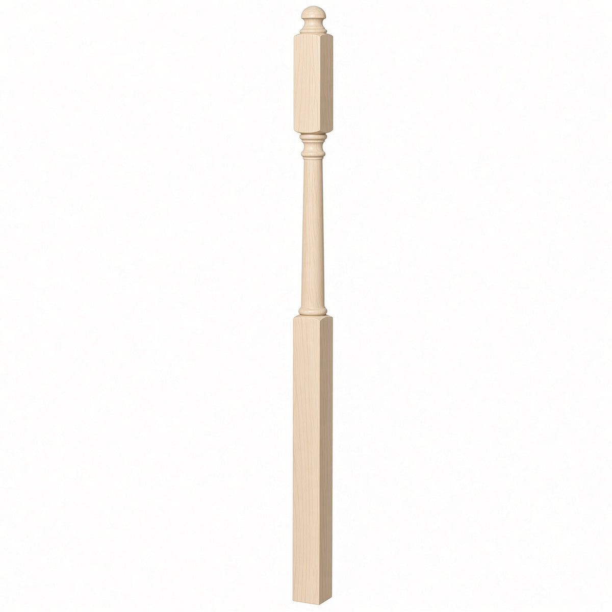 4045B 3" x 60" Mushroom Top or Ball Top Colonial Second Floor / Landing Newel Post with 10" Face, Birch