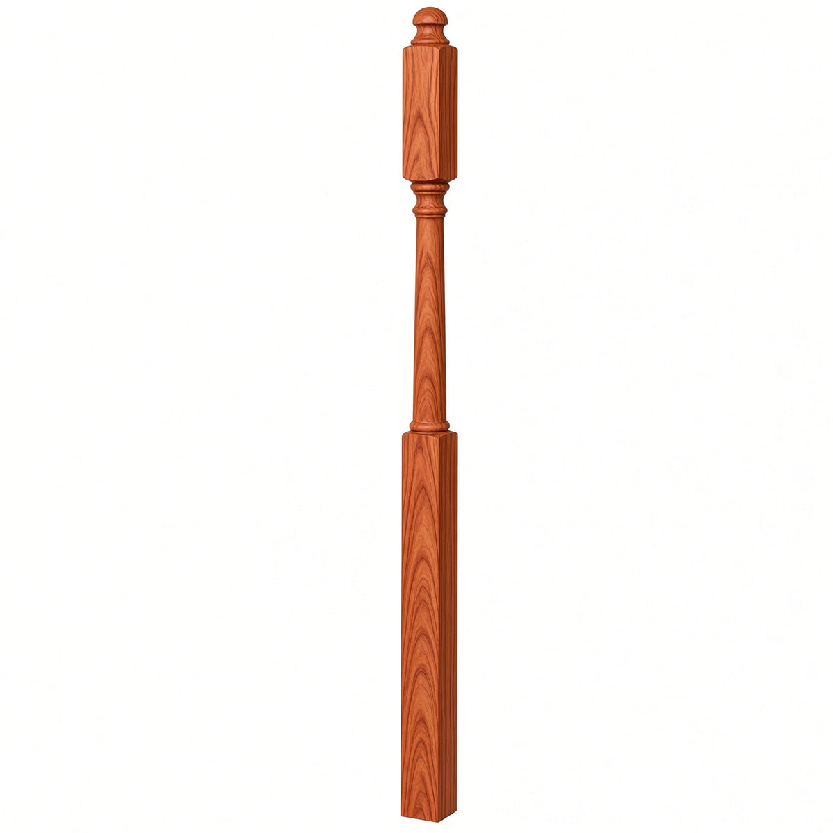 4045B 3" x 60" Mushroom Top or Ball Top Colonial Second Floor / Landing Newel Post with 10" Face, Brazilian Cherry