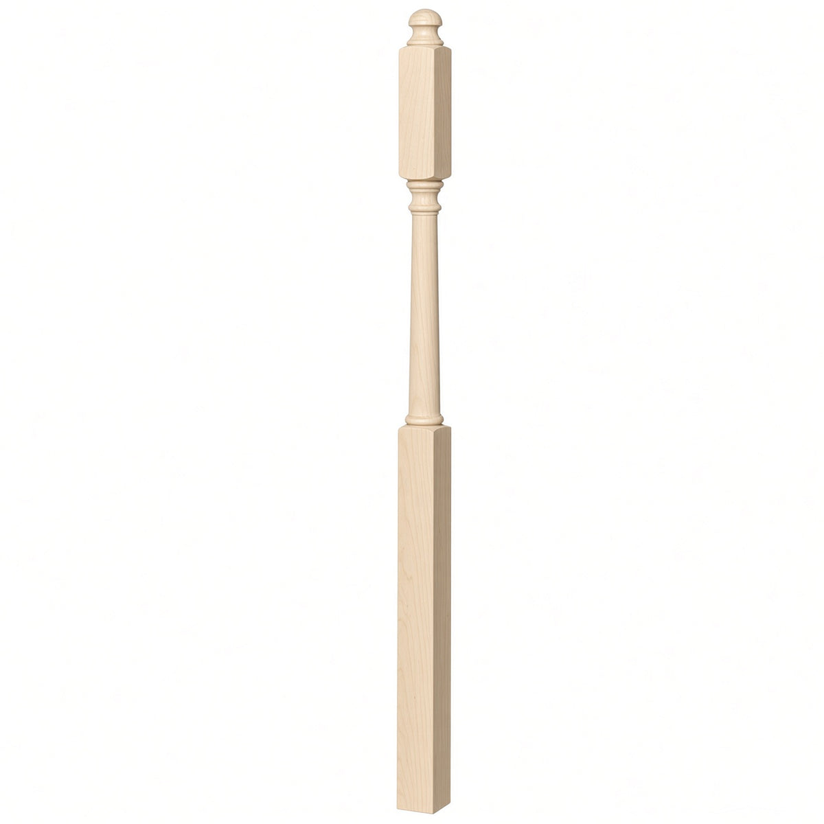 4045B 3" x 60" Mushroom Top or Ball Top Colonial Second Floor / Landing Newel Post with 10" Face, Hard Maple