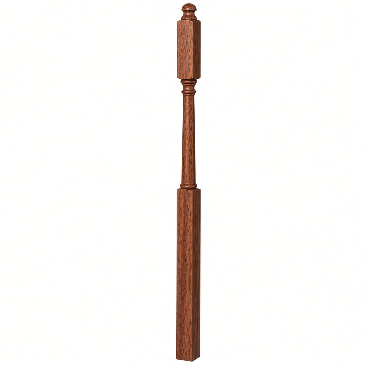 4045B 3" x 60" Mushroom Top or Ball Top Colonial Second Floor / Landing Newel Post with 10" Face, Mahogany