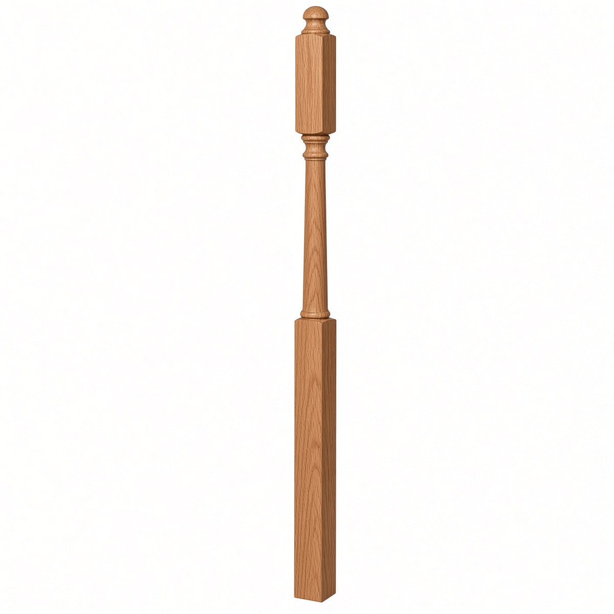 4045B 3" x 60" Mushroom Top or Ball Top Colonial Second Floor / Landing Newel Post with 10" Face, Red Oak