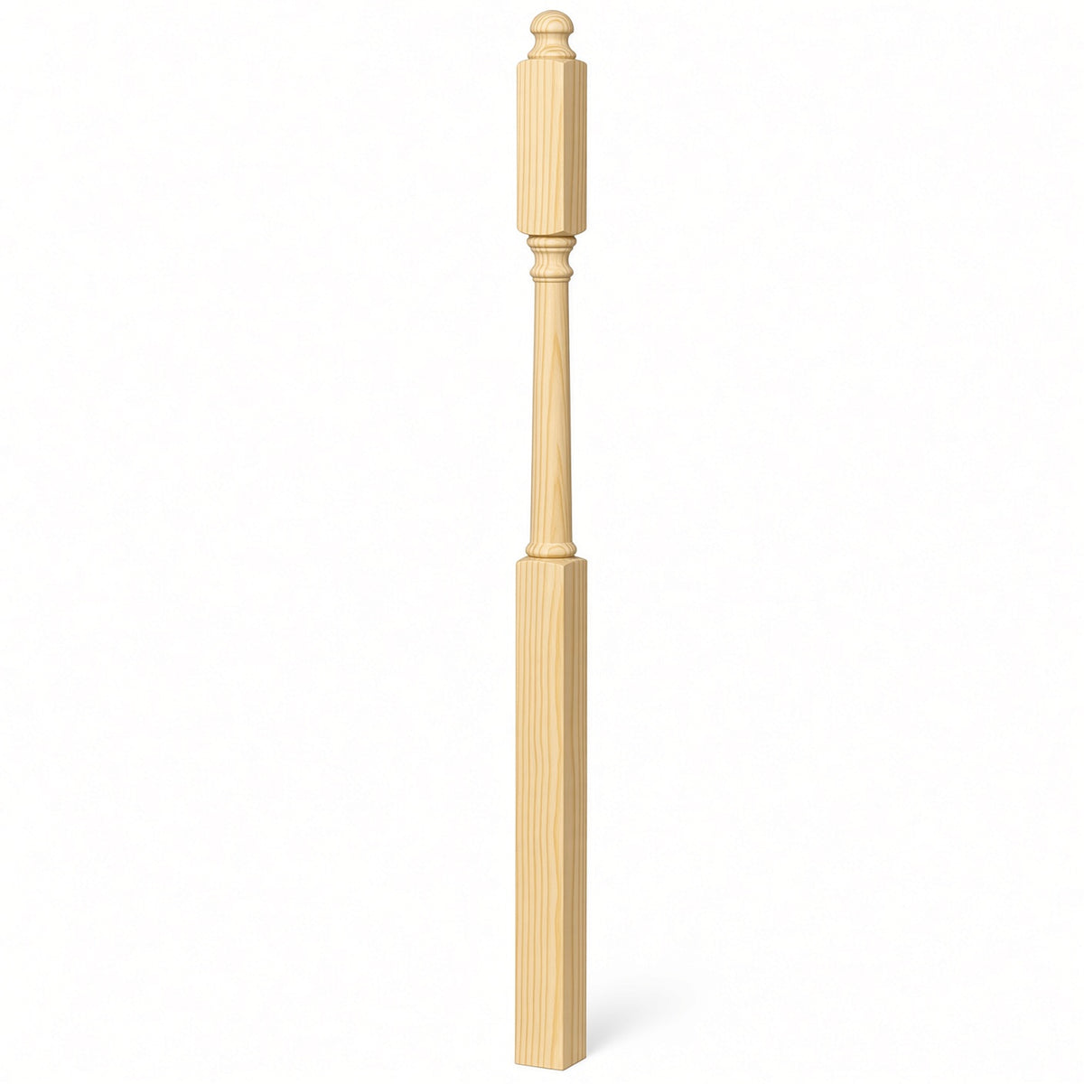 4045B 3" x 60" Mushroom Top or Ball Top Colonial Second Floor / Landing Newel Post with 10" Face, Yellow Pine