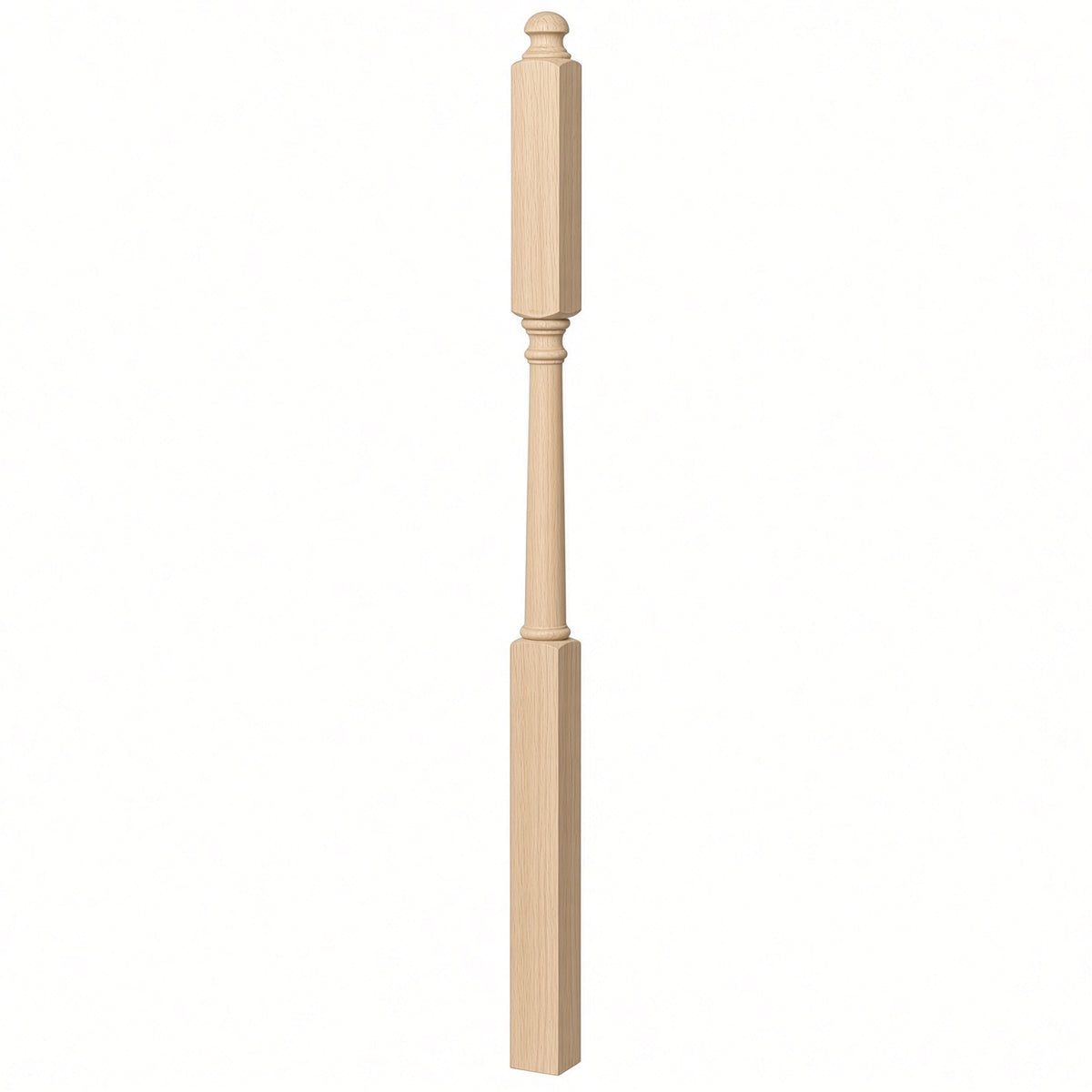 4046B 3" X 60" Mushroom Top or Ball Top Colonial Intermediate Landing Newel Post, Beech