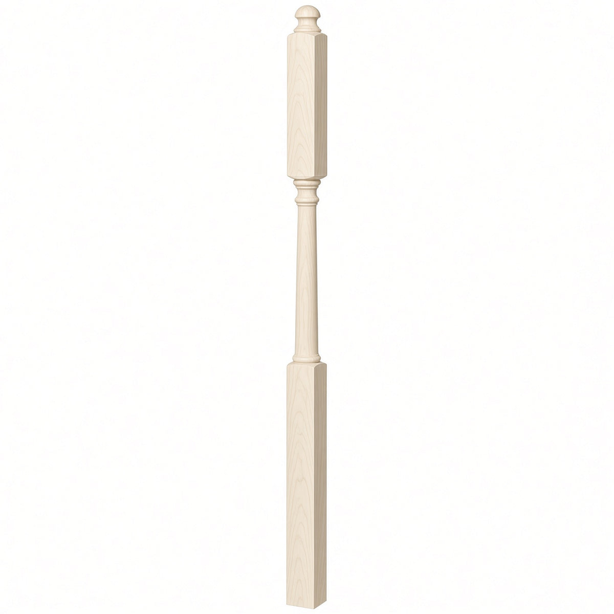 4046B 3" X 60" Mushroom Top or Ball Top Colonial Intermediate Landing Newel Post, Hard Maple