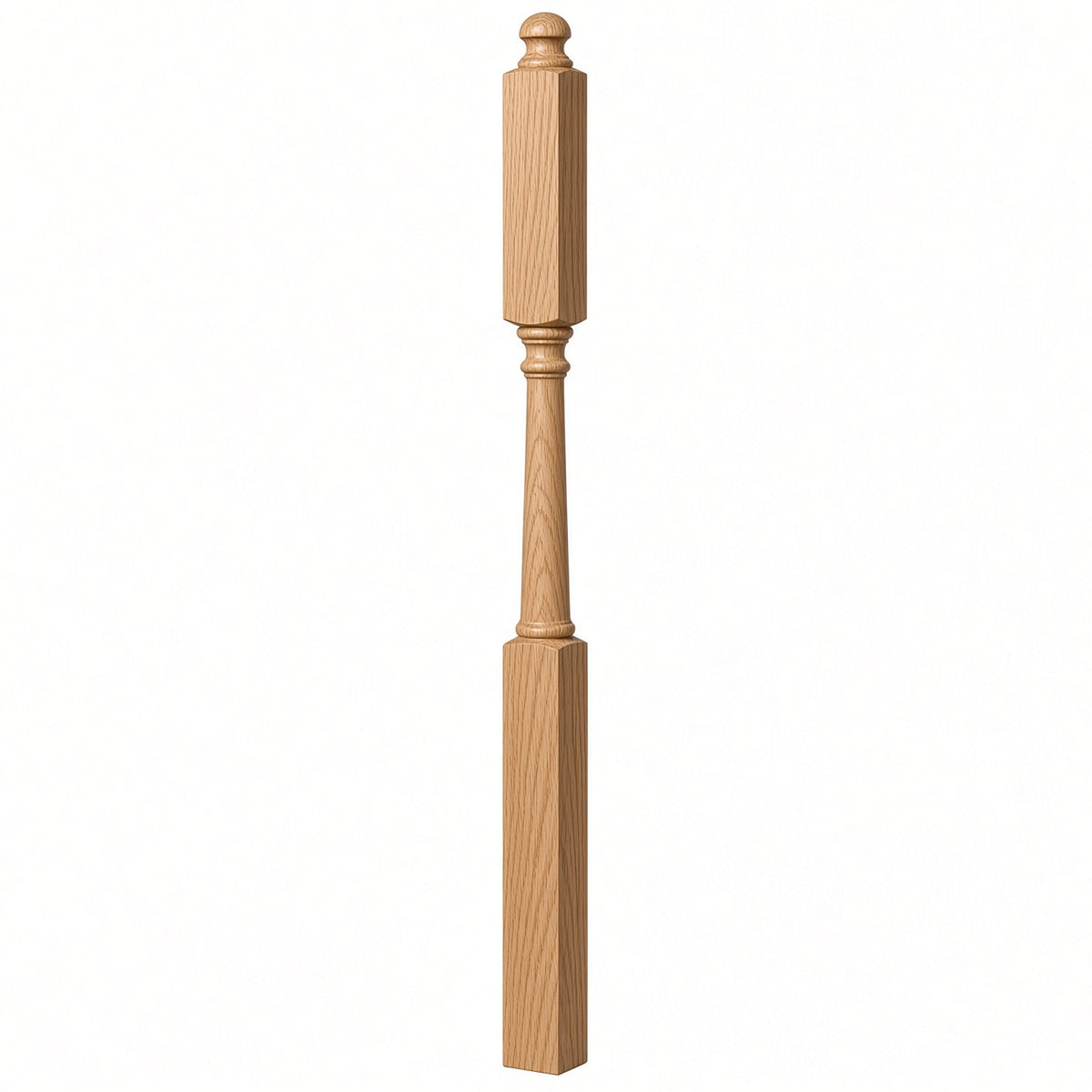 4046B 3" X 60" Mushroom Top or Ball Top Colonial Intermediate Landing Newel Post, Red Oak